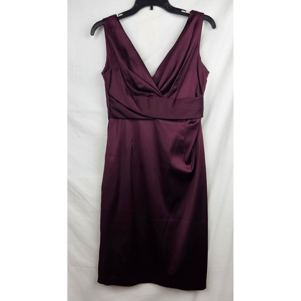 Donna Ricco New York Petite Plum Purple Satin V-Neck Cocktail Dress 6P